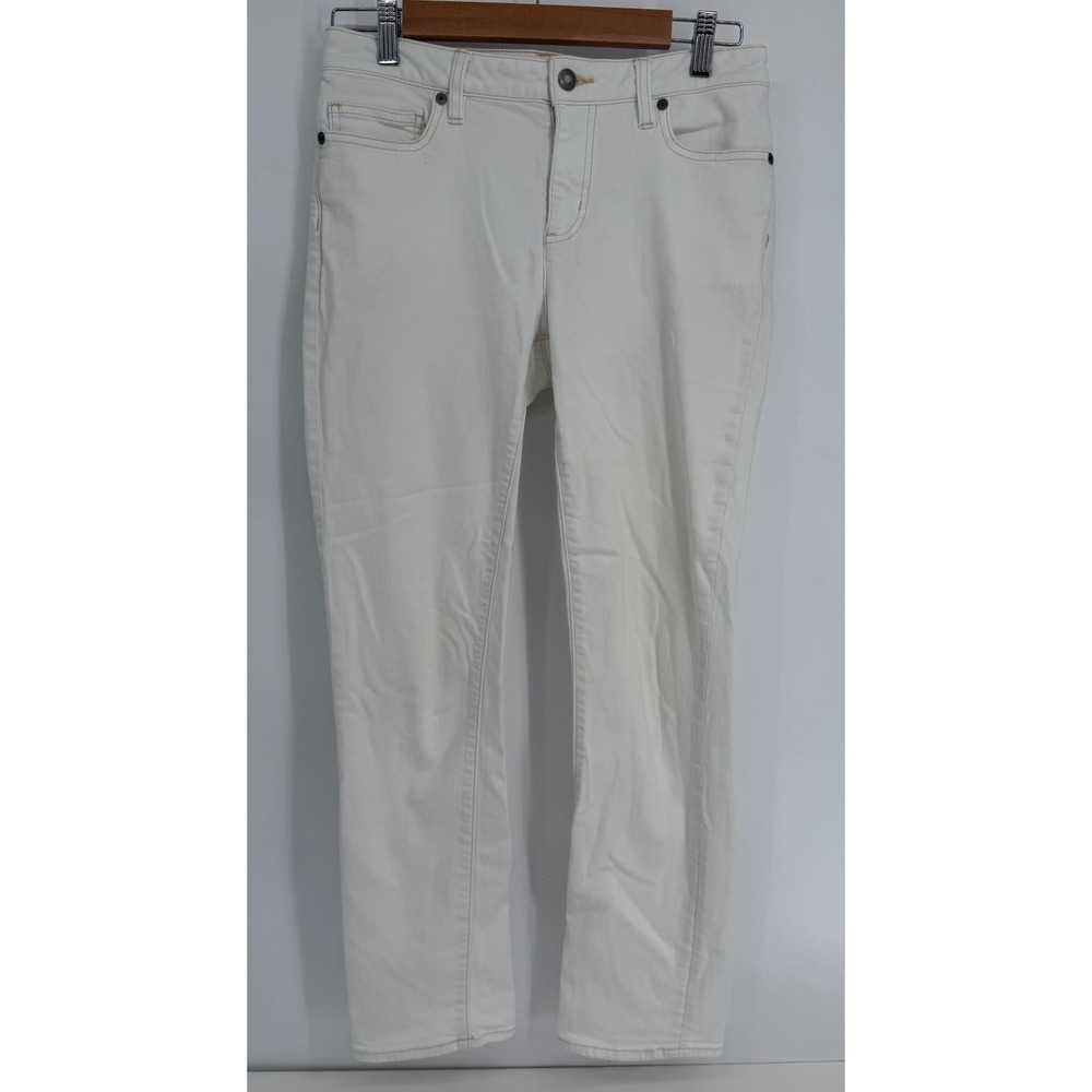 Lands End Womens Mid Rise Straight Leg Jeans White Denim Sz 4 Stretch Pants